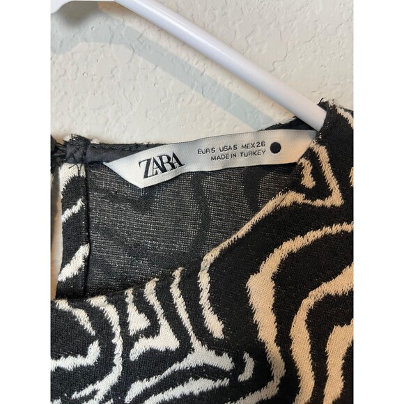 Zara Shirt Womens Small Black White Abstract Textured Long Sleeve Knit Top - Picture 2 of 6